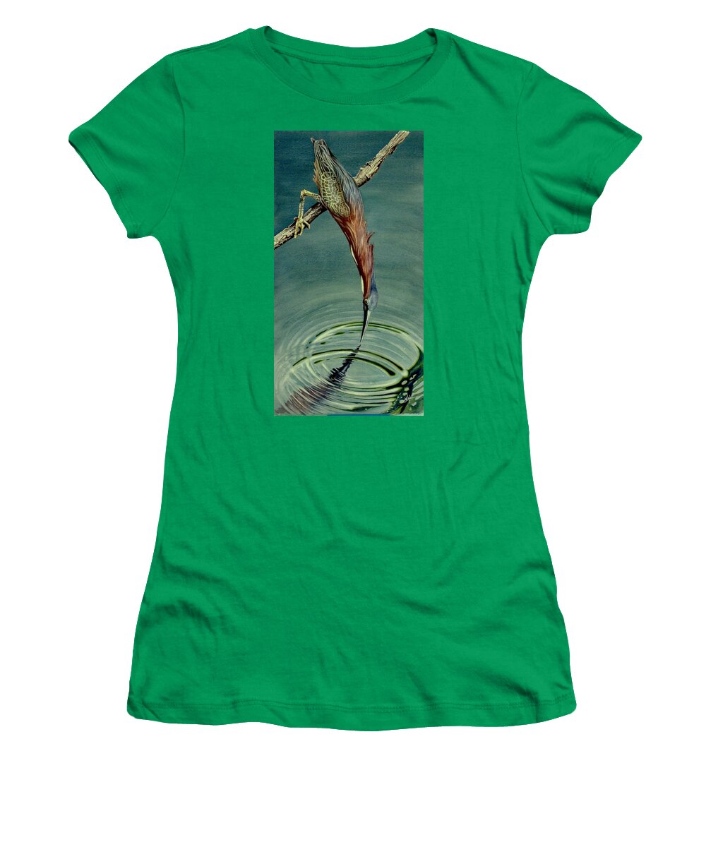 Green Hereon Women's T-Shirt featuring the painting Green Heron by Greg and Linda Halom