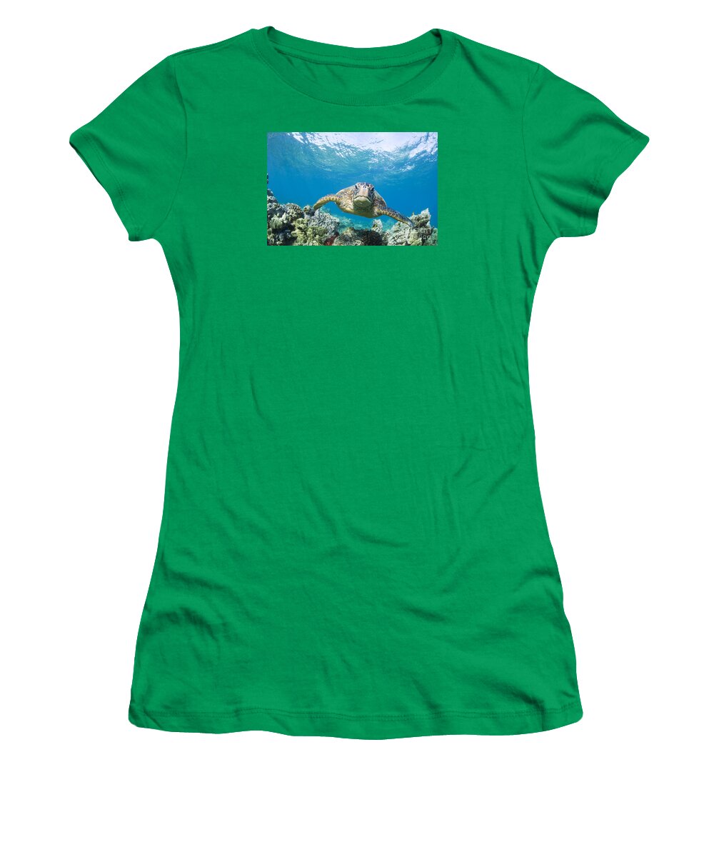 Animal Women's T-Shirt featuring the photograph Green Sea Turtle over Reef by M Swiet Productions