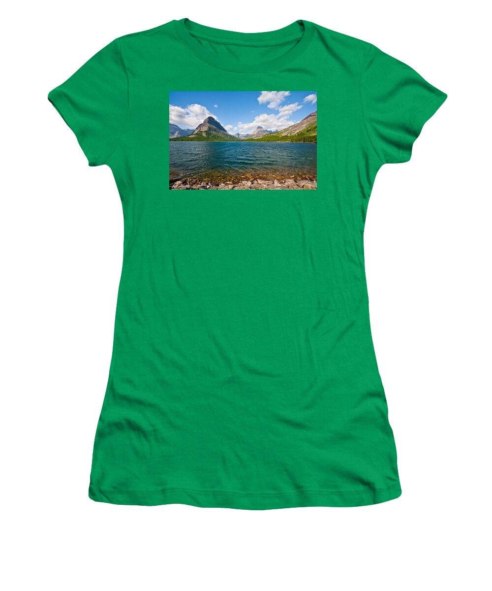 Beauty In Nature Women's T-Shirt featuring the photograph Grinnell Point from Swiftcurrent Lake by Jeff Goulden