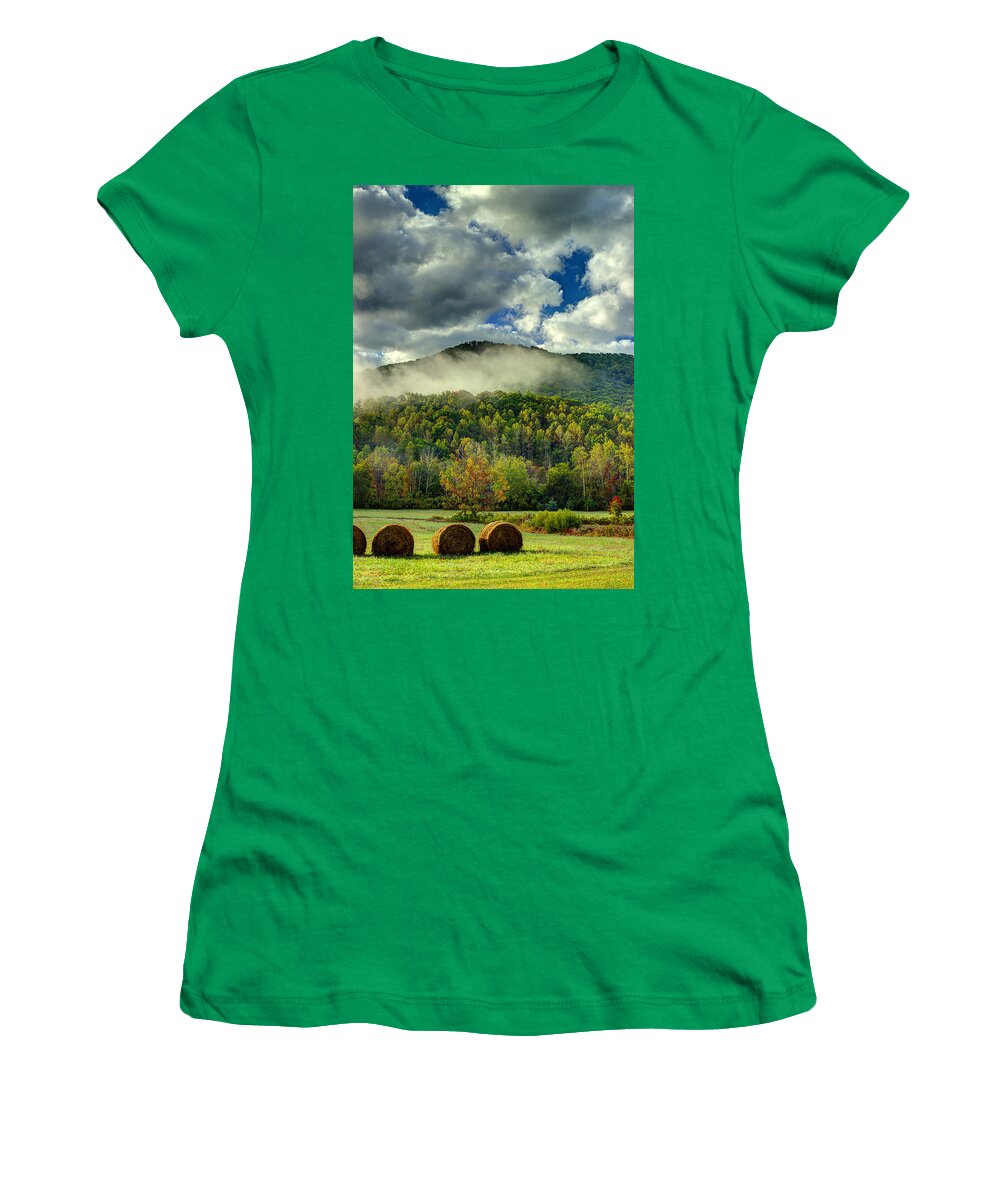 Smoky Mountains Women's T-Shirt featuring the photograph Hay Bales In The Morning by Michael Eingle
