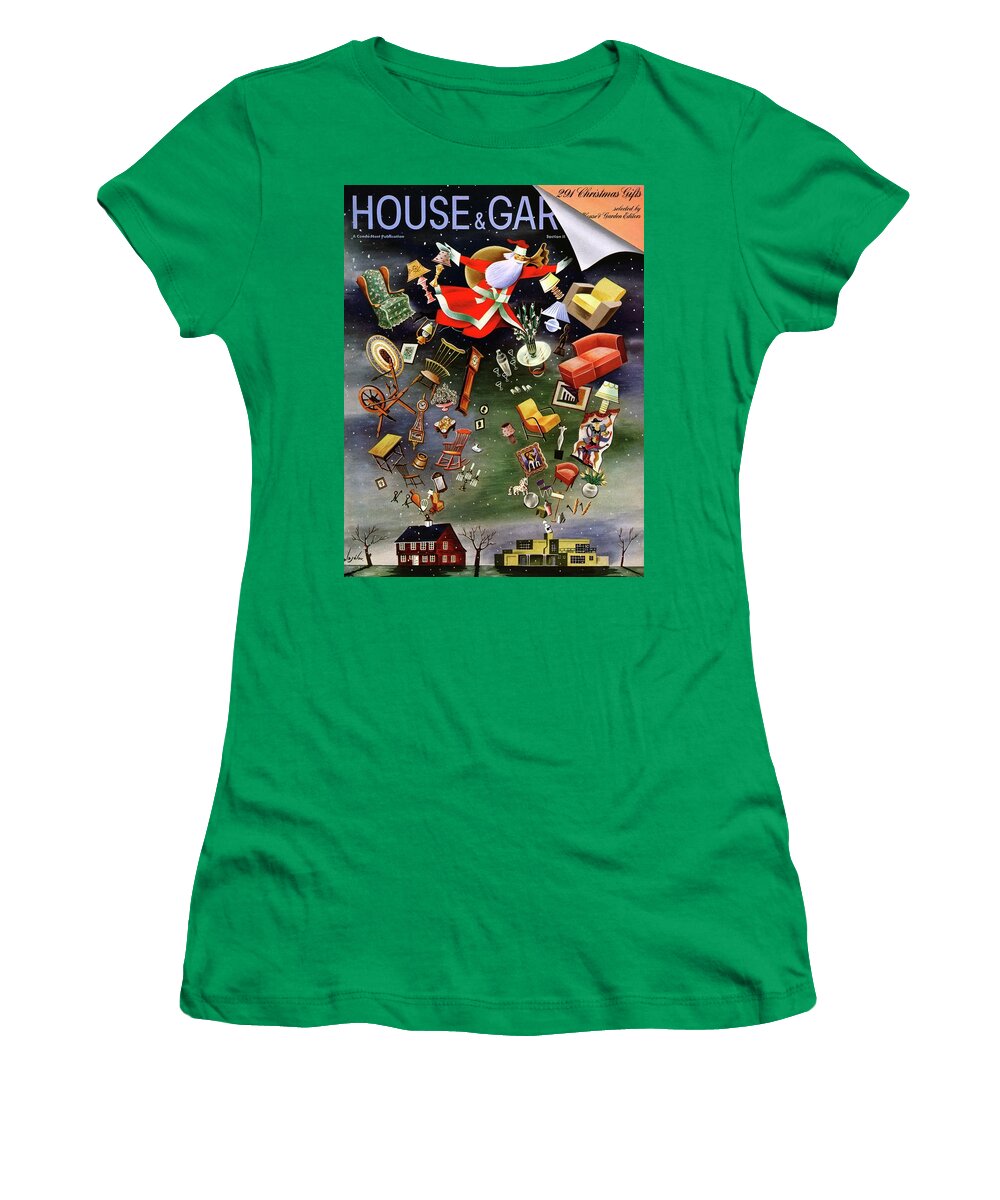 House And Garden Women's T-Shirt featuring the photograph House And Garden Christmas Gifts Cover by Constantin Alajalov