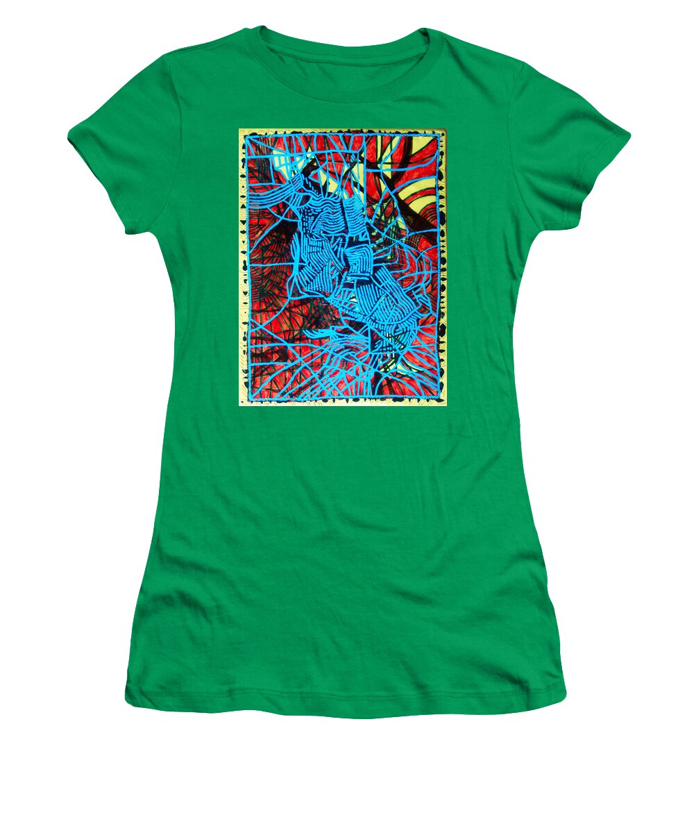 Jesus Women's T-Shirt featuring the ceramic art Maiden in Blue - Mary in the Temple by Gloria Ssali