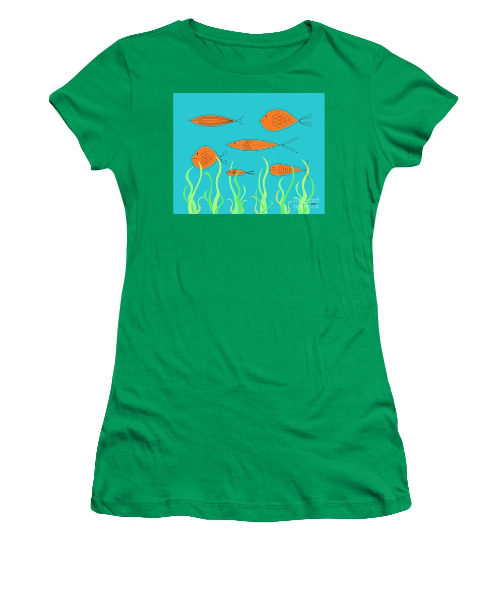 Abstract Women's T-Shirt featuring the digital art Mid Century Fish 2 by Donna Mibus