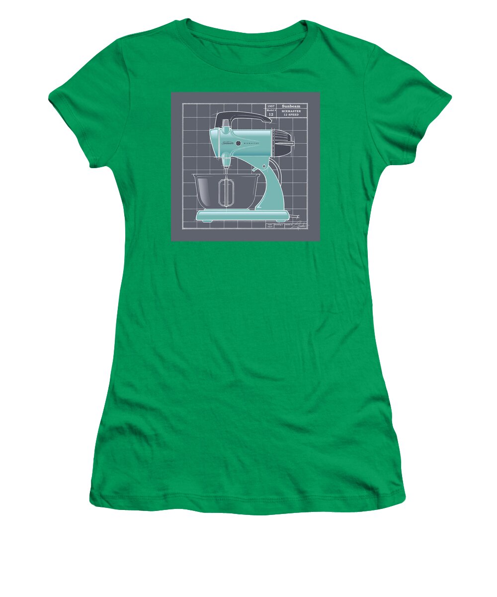 Mid Century Women's T-Shirt featuring the drawing MixMaster - aqua by Larry Hunter