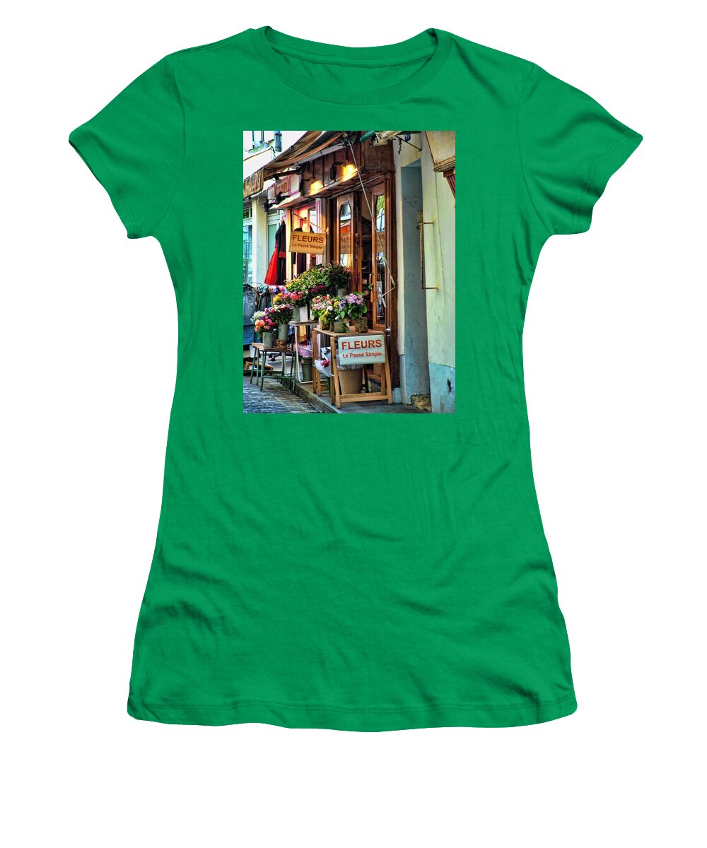 Fleurs Women's T-Shirt featuring the photograph Paris Fleurs by Kathy Churchman