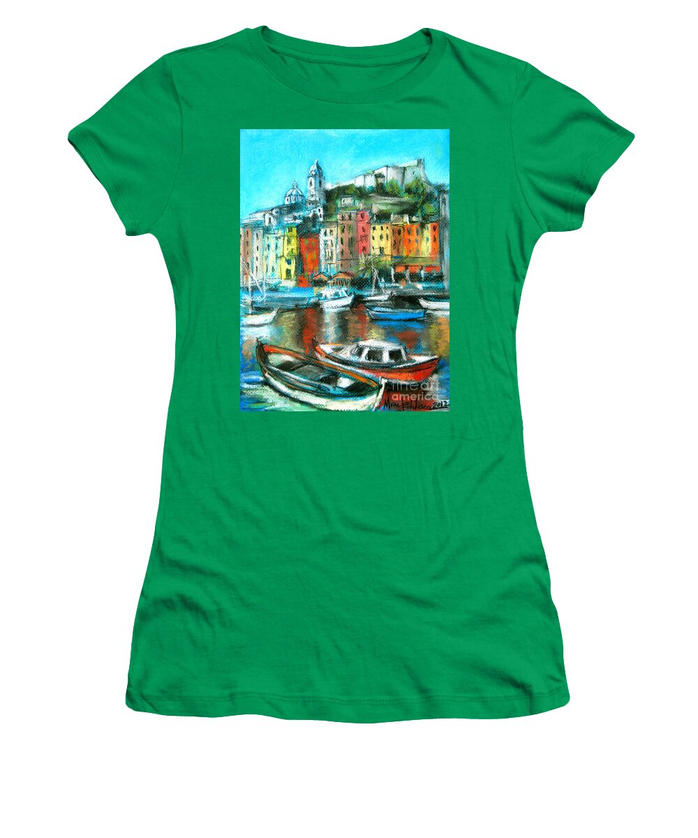 Portovenere Women's T-Shirt featuring the painting Portovenere by Mona Edulesco