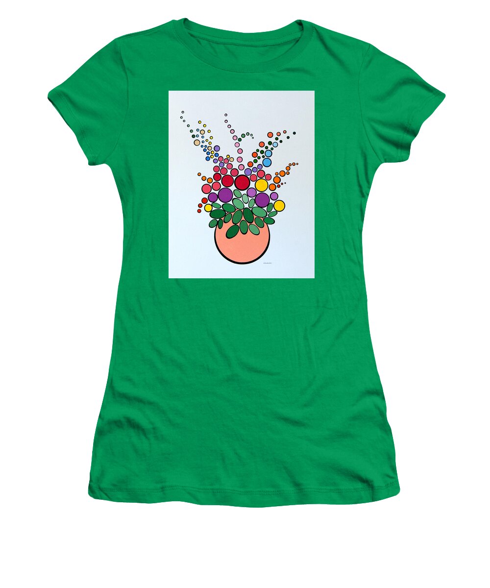 Floral Women's T-Shirt featuring the painting Potted Blooms - Orange by Thomas Gronowski