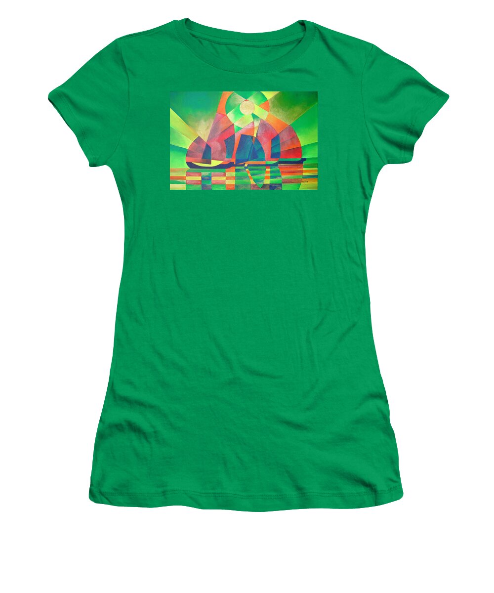 Sailboat Women's T-Shirt featuring the painting Sea Of Green by Taiche Acrylic Art