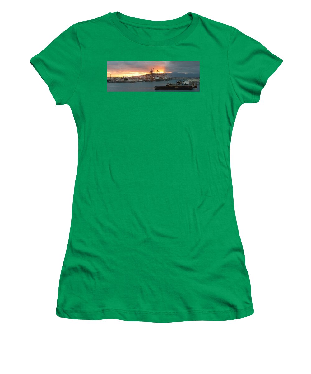 Shipyard Women's T-Shirt featuring the photograph Shipyard Sunset - Honolulu by Photographic Arts And Design Studio