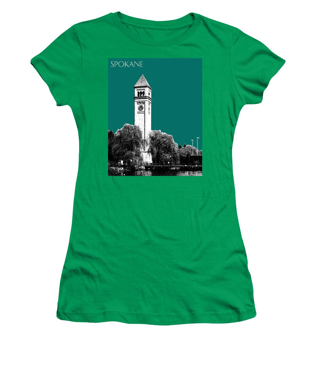 Architecture Women's T-Shirt featuring the digital art Spokane Skyline Clock Tower - Sea Green by DB Artist