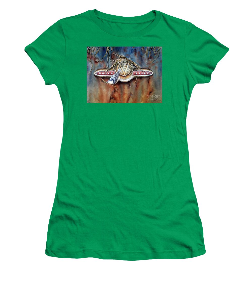 Nuthatch Women's T-Shirt featuring the painting The Collector by Greg and Linda Halom