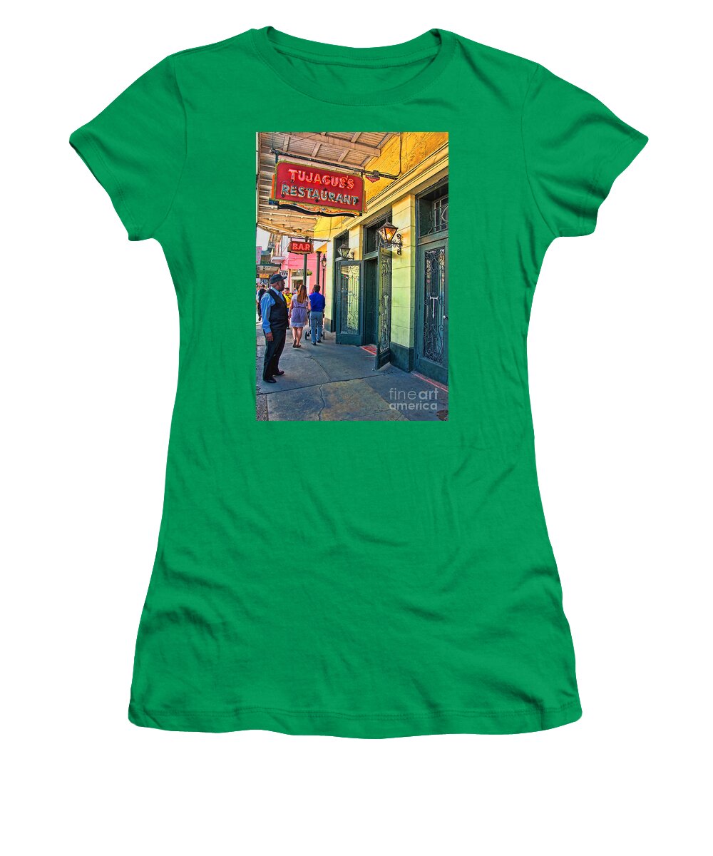 Tujagues Women's T-Shirt featuring the photograph Tujagues Restaurant French Quarter New Orleans by Kathleen K Parker