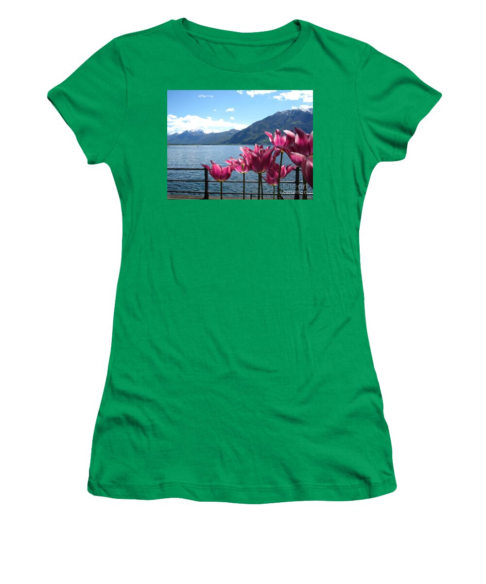 Sky Women's T-Shirt featuring the photograph Tulips at Lake Geneva by Amanda Mohler