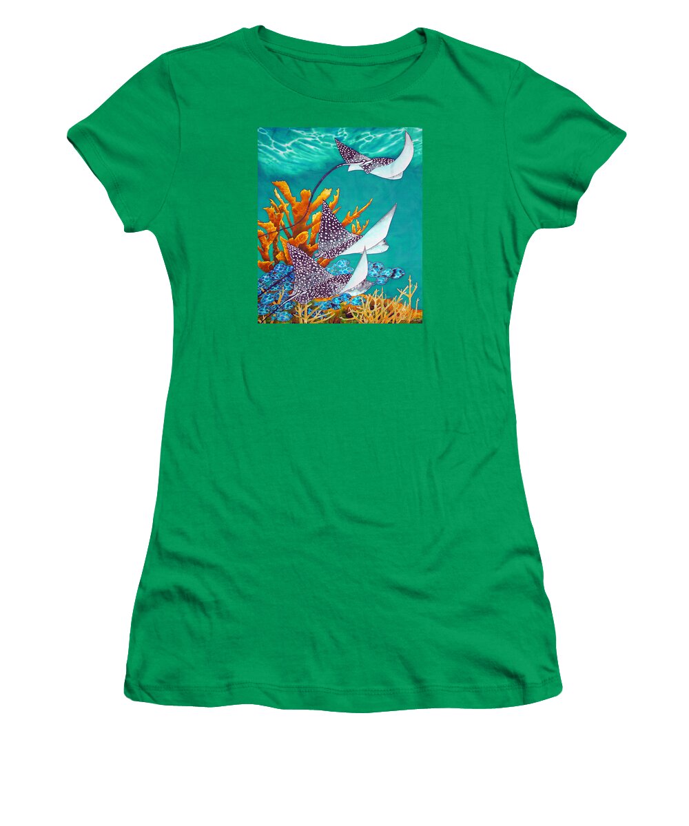 Eagle Ray Women's T-Shirt featuring the painting Under the Bahamian Sea by Daniel Jean-Baptiste