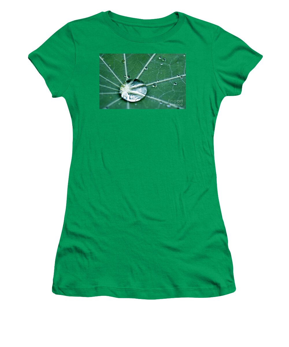 Heiko Women's T-Shirt featuring the photograph Water droplet on a lotus leaf by Heiko Koehrer-Wagner