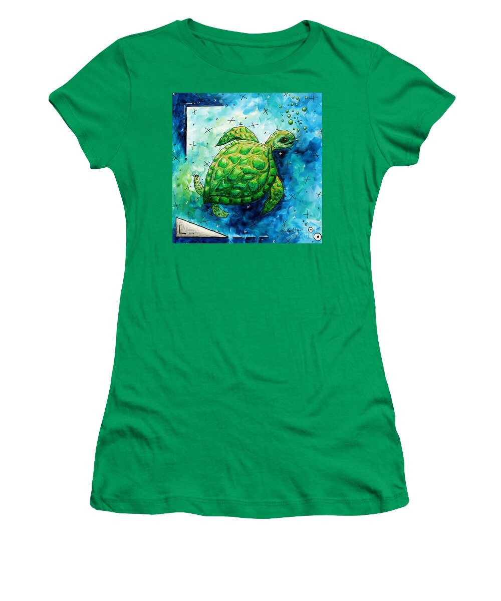 Turtle Women's T-Shirt featuring the painting Whimsical Sea Turtle Original Painting by Megan Duncanson by Megan Aroon