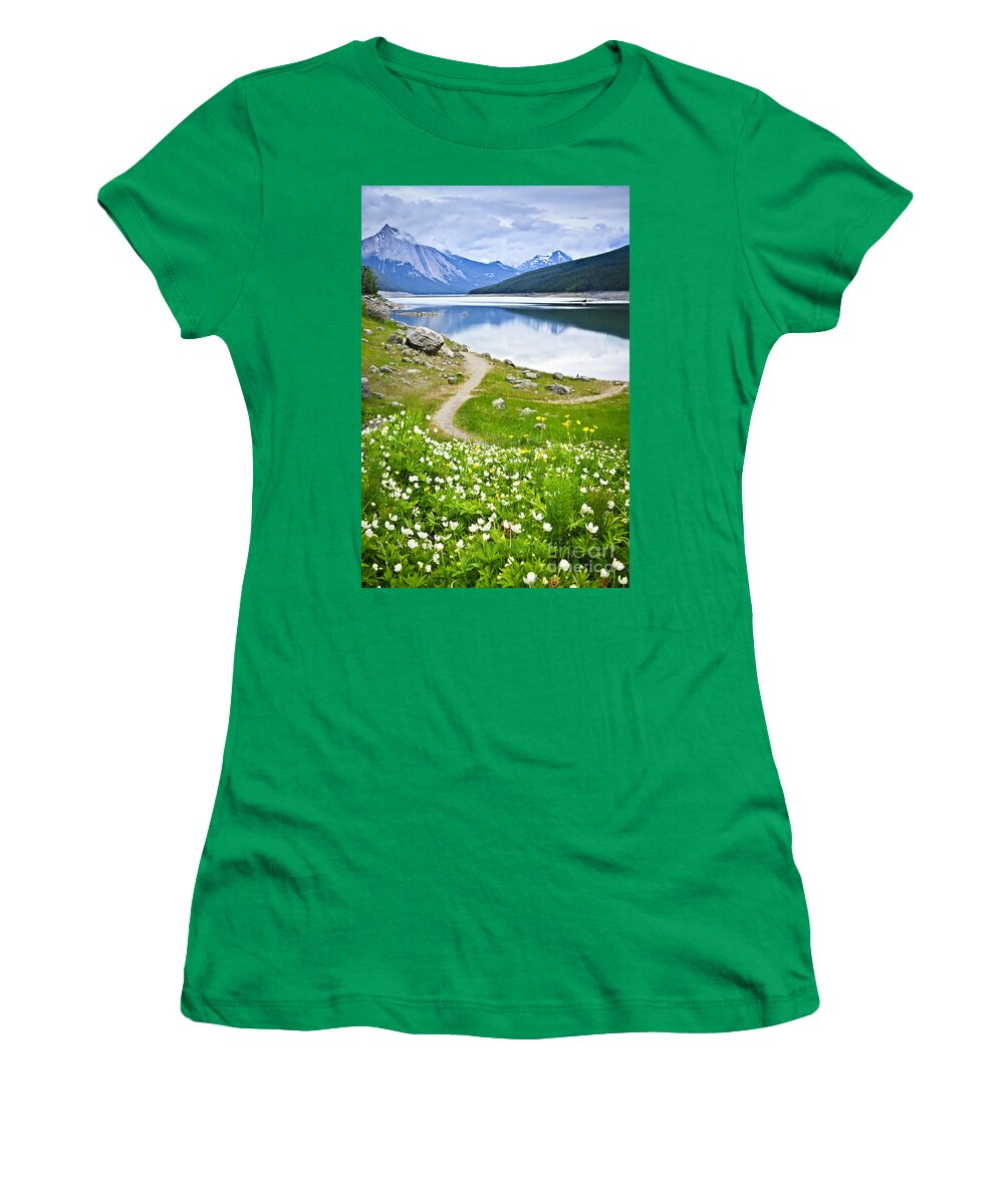 Jasper Women's T-Shirt featuring the photograph Mountain lake in Jasper National Park 3 by Elena Elisseeva