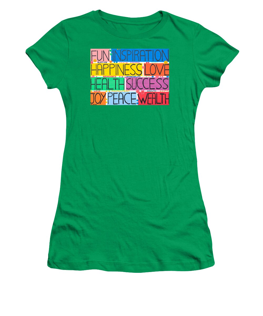 Fu Women's T-Shirt featuring the painting All The Happy Words by Hagit Dayan