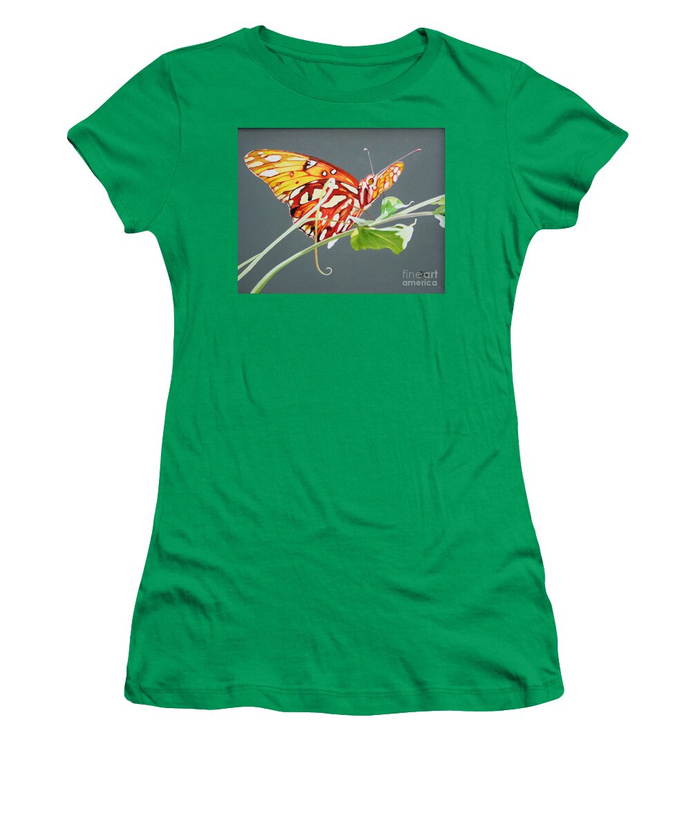 Butterfly Women's T-Shirt featuring the painting Butterfly on Vine by Jimmie Bartlett