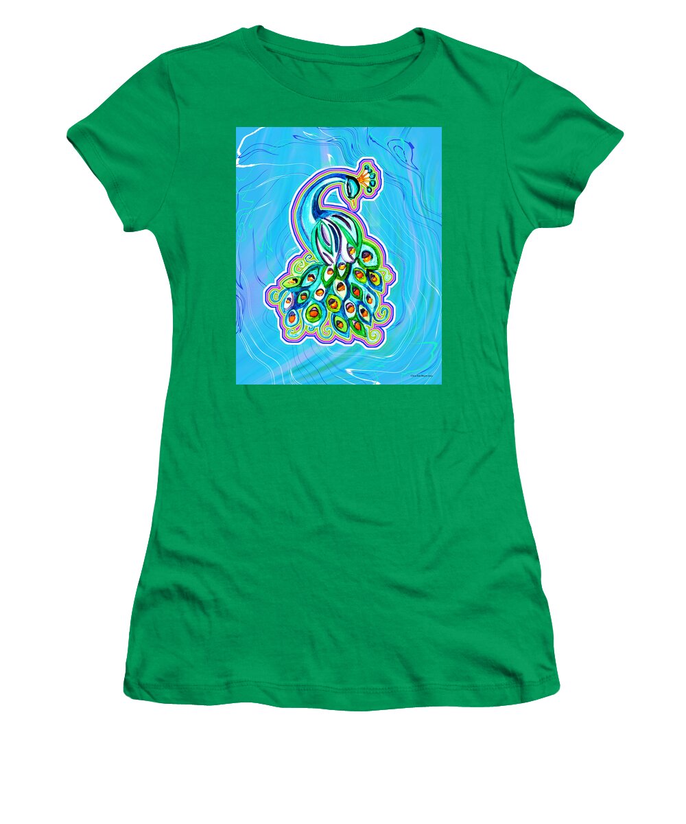 Peacock Women's T-Shirt featuring the digital art Peacock Swirl by Clara Sue Beym
