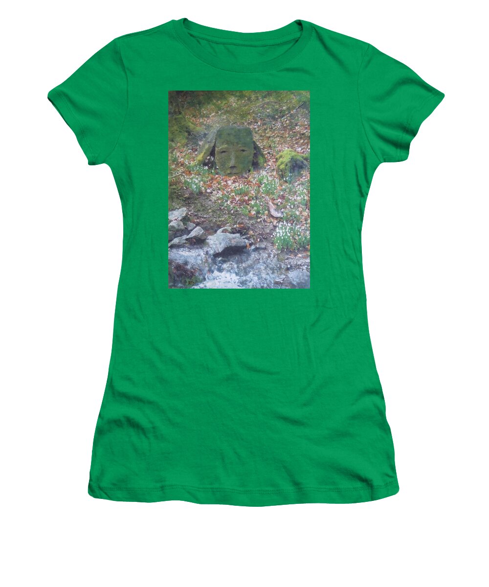 Acrylics Women's T-Shirt featuring the painting Stoneface looking at me by Richard James Digance