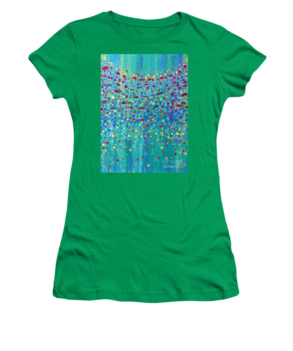 Flowers Women's T-Shirt featuring the painting Wildflower Symphony by Stacey Zimmerman