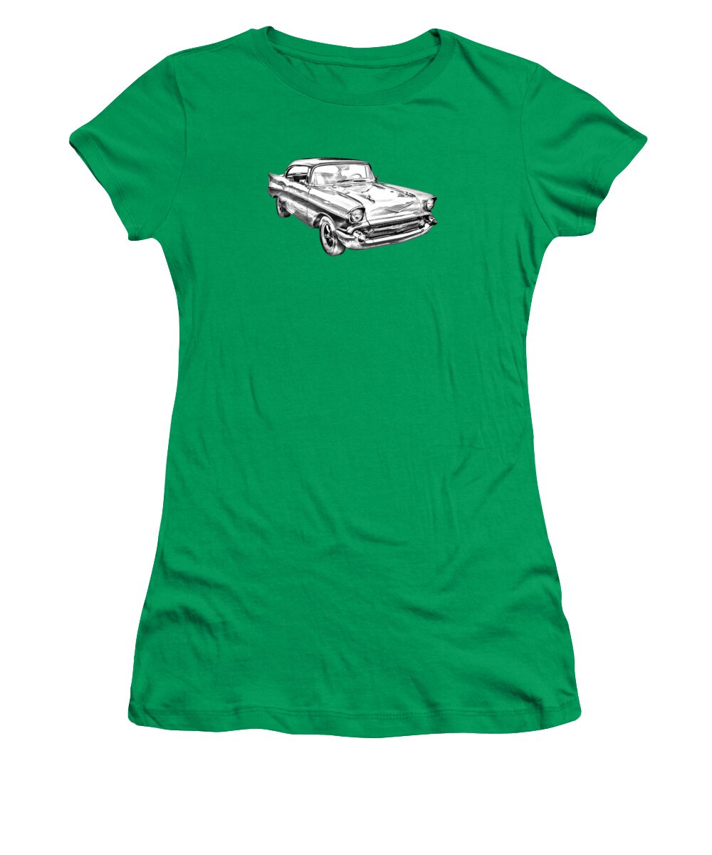1957 Chevy Belair Women's T-Shirt featuring the photograph 1957 Chevy Bel Air Illustration by Keith Webber Jr