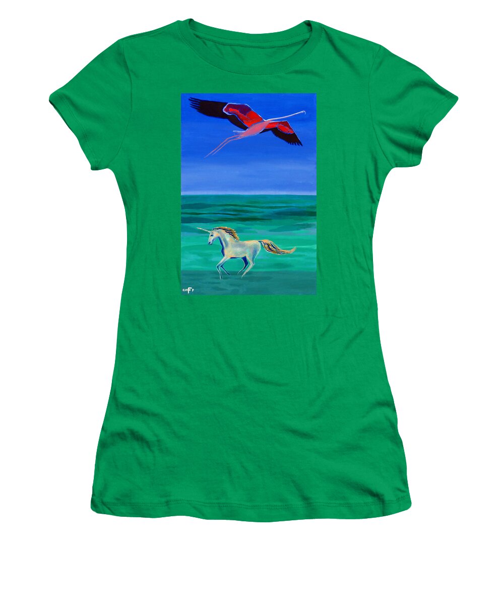 Flamingo Women's T-Shirt featuring the painting Sons of the Sun by Enrico Garff