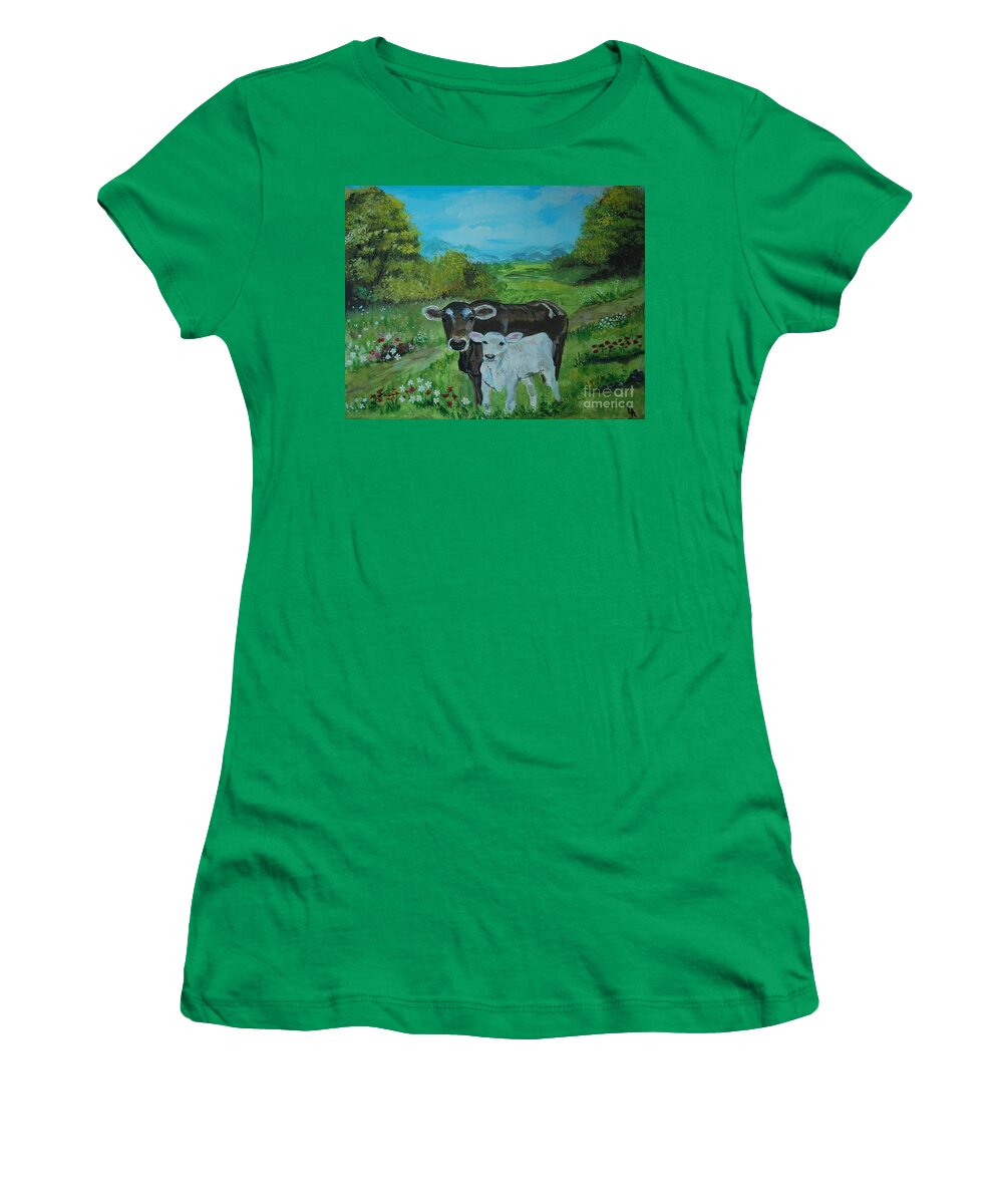 Cow Women's T-Shirt featuring the painting A Tender Love by Leslie Allen
