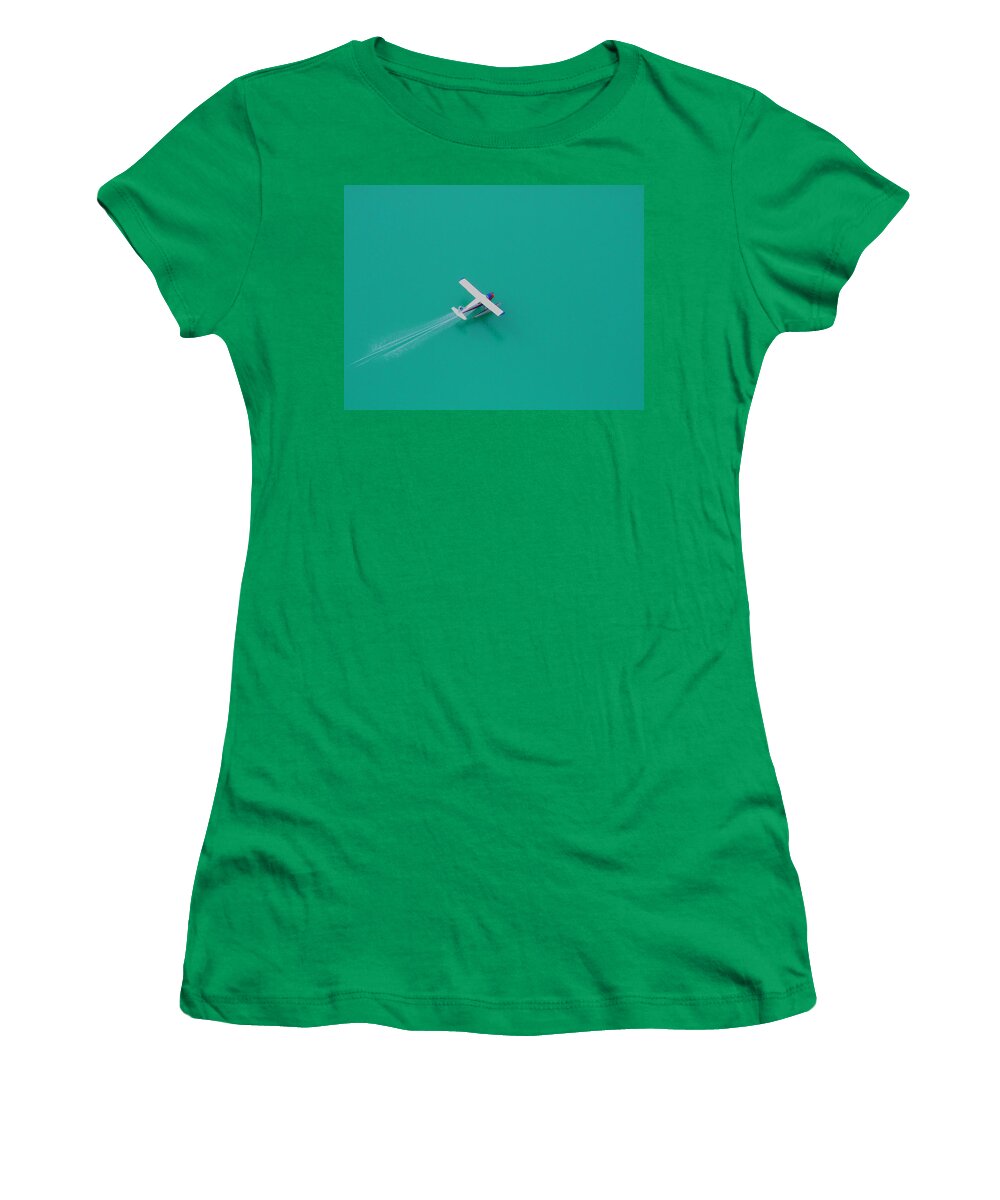 Aviation Women's T-Shirt featuring the photograph Alpine Lake Landing by Mark Alan Perry