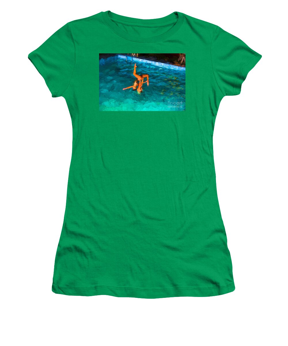 Dancers Women's T-Shirt featuring the photograph Aqua Dancers by Les Palenik