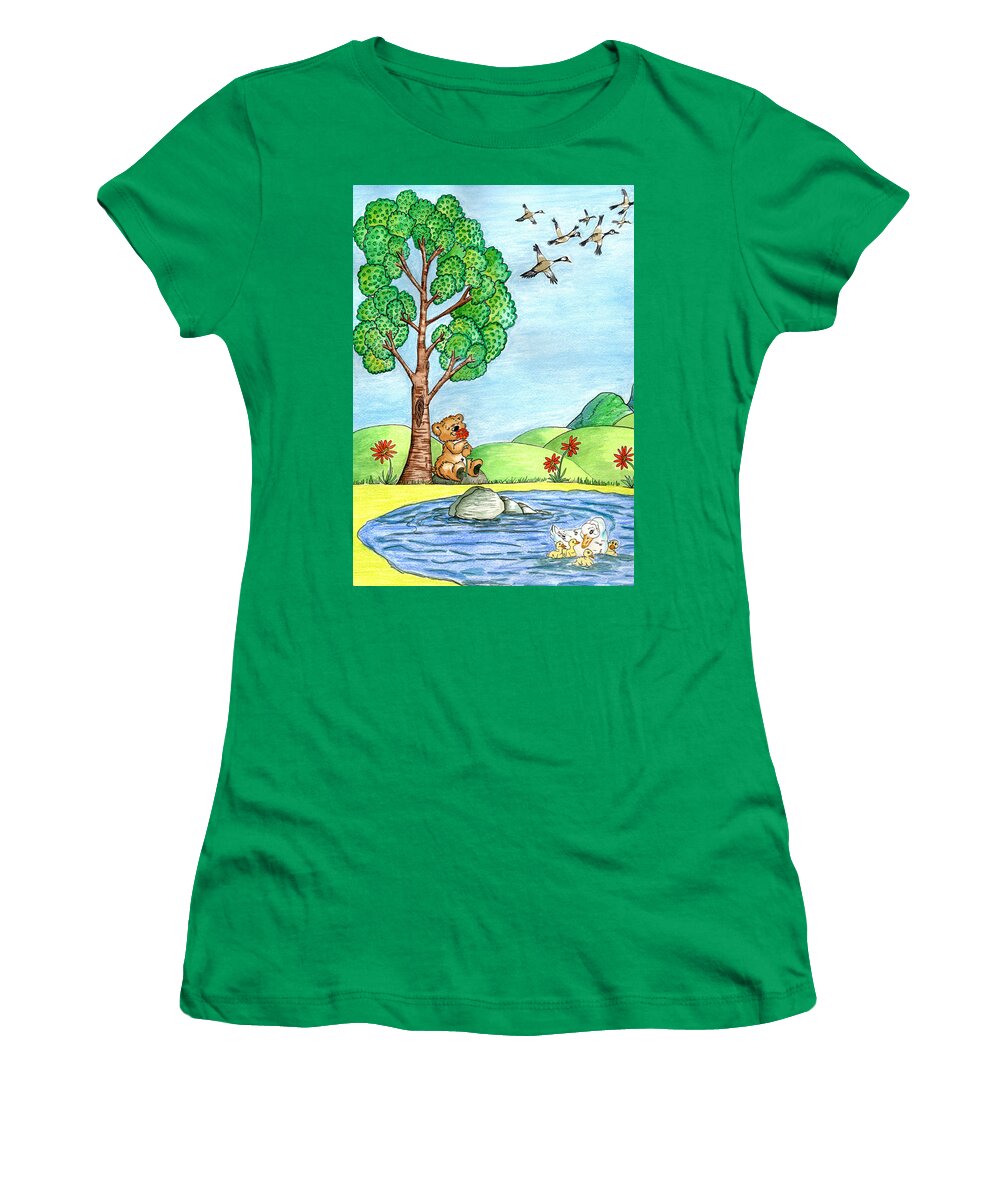 Bear Women's T-Shirt featuring the painting Bear With Flowers by Christina Wedberg