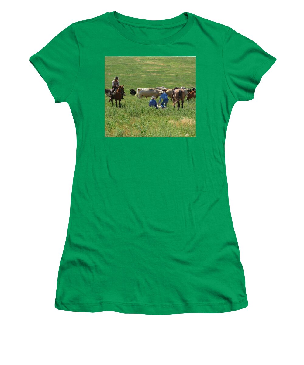 Calf Roping Women's T-Shirt featuring the photograph Calf Roping by Keith Stokes