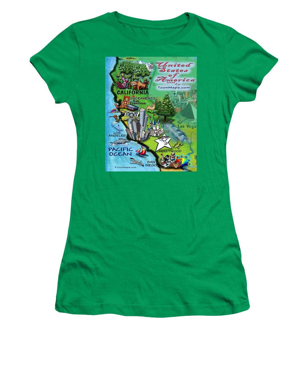 California Women's T-Shirt featuring the digital art California Fun Map by Kevin Middleton