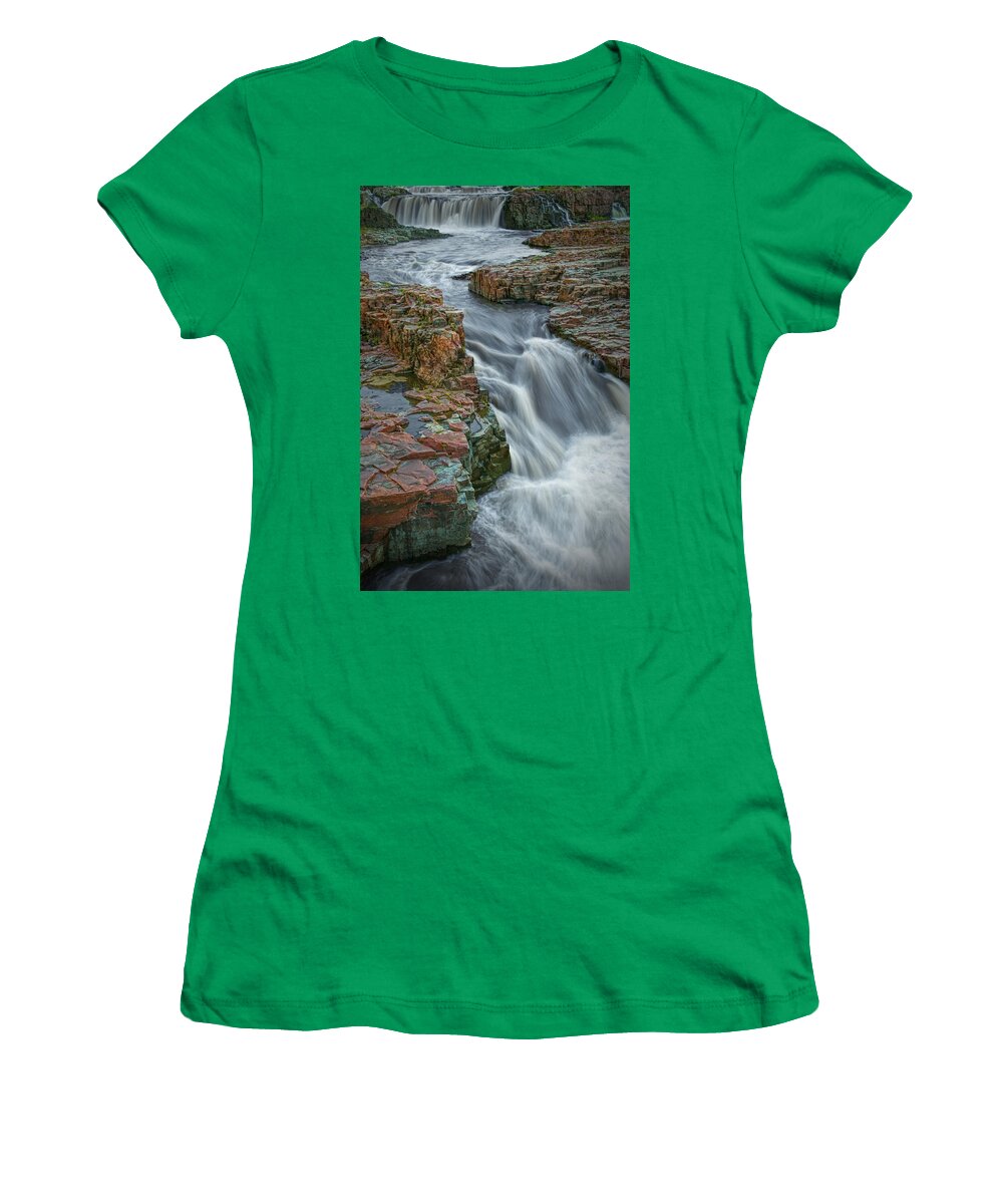 Midwest Women's T-Shirt featuring the photograph Cascading Waterfalls in Falls Park Sioux Falls by Randall Nyhof