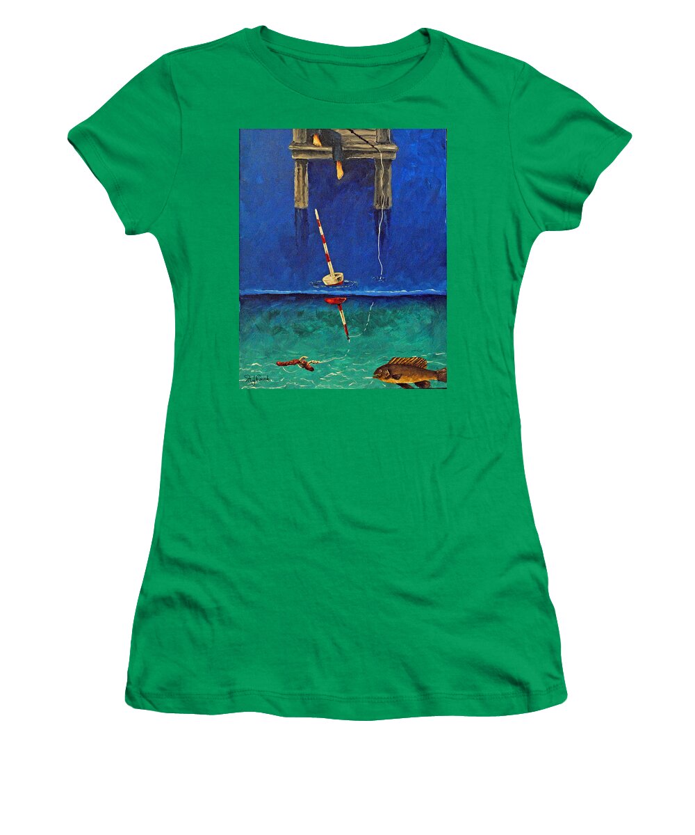 Nude Beach Women's T-Shirt featuring the painting Catch of the Day by Michael Fencik