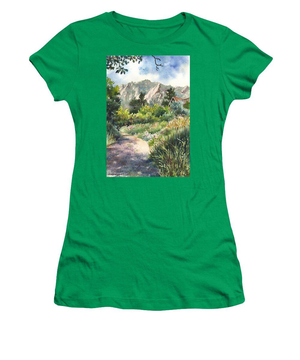 Trail Painting Women's T-Shirt featuring the painting Chautauqua Morning by Anne Gifford