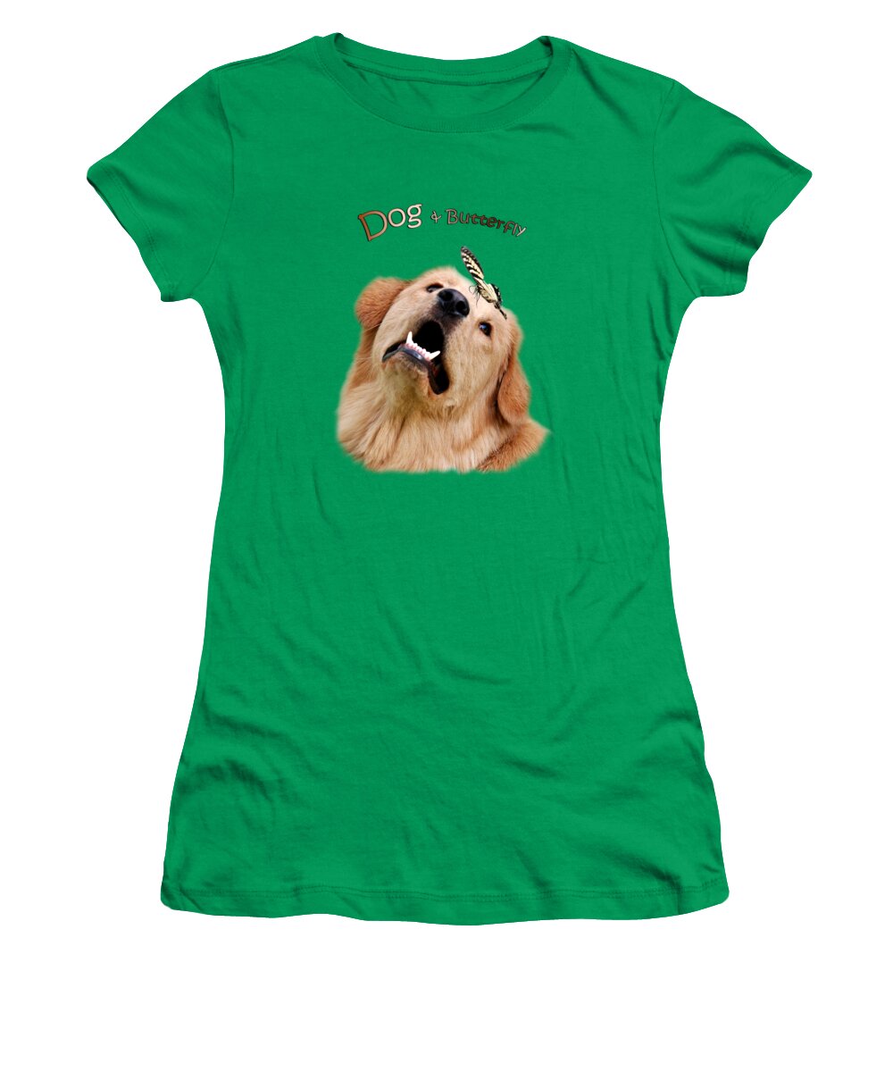 Dog Women's T-Shirt featuring the photograph Dog And Butterfly by Christina Rollo
