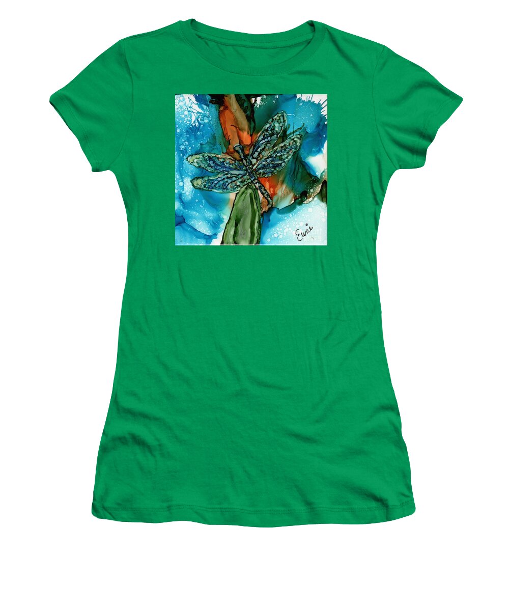 Dragonfly Women's T-Shirt featuring the painting Dragonfly by Eunice Warfel