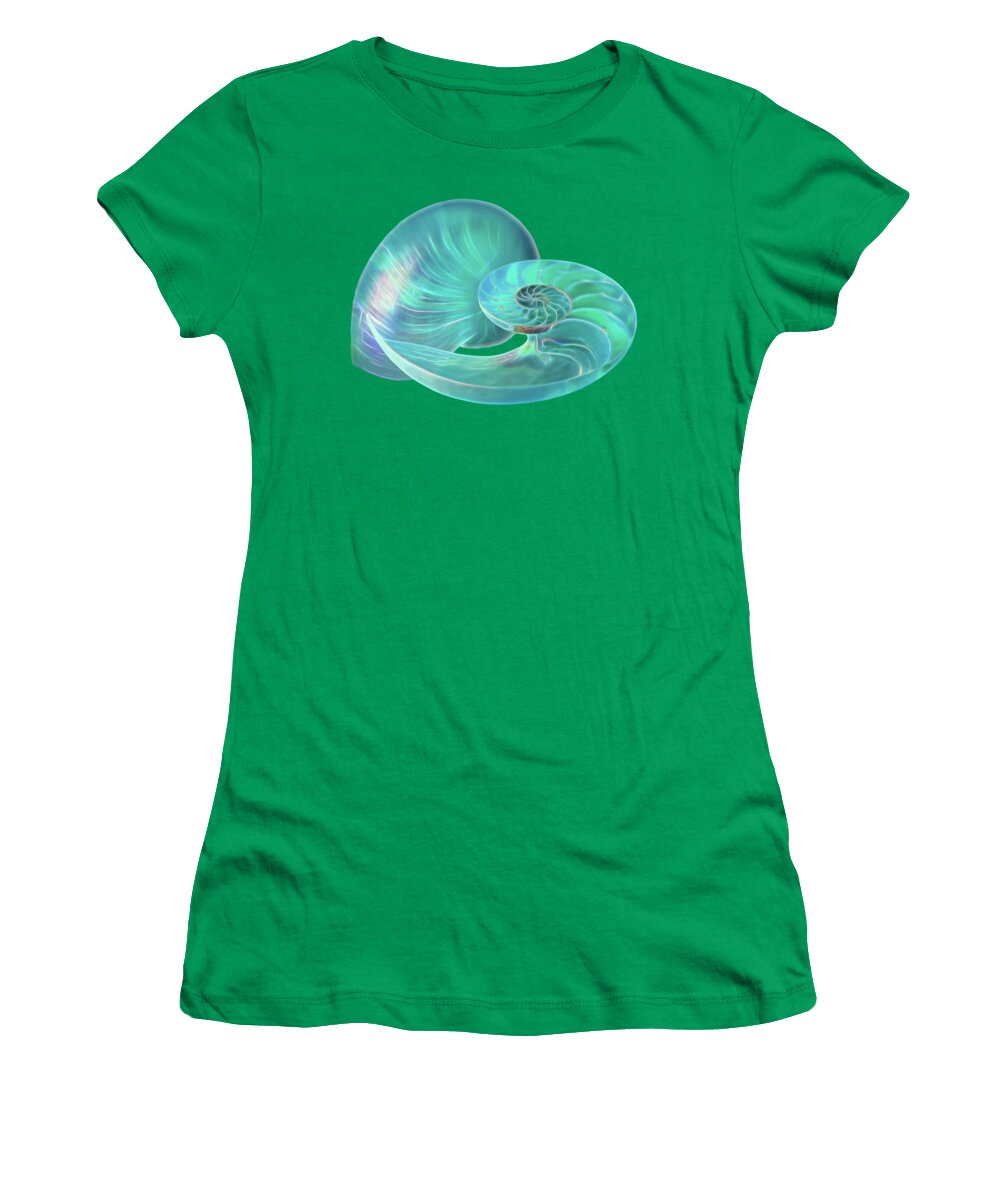Nautilus Shell Women's T-Shirt featuring the photograph Glowing Turquoise Nautilus Shell by Gill Billington