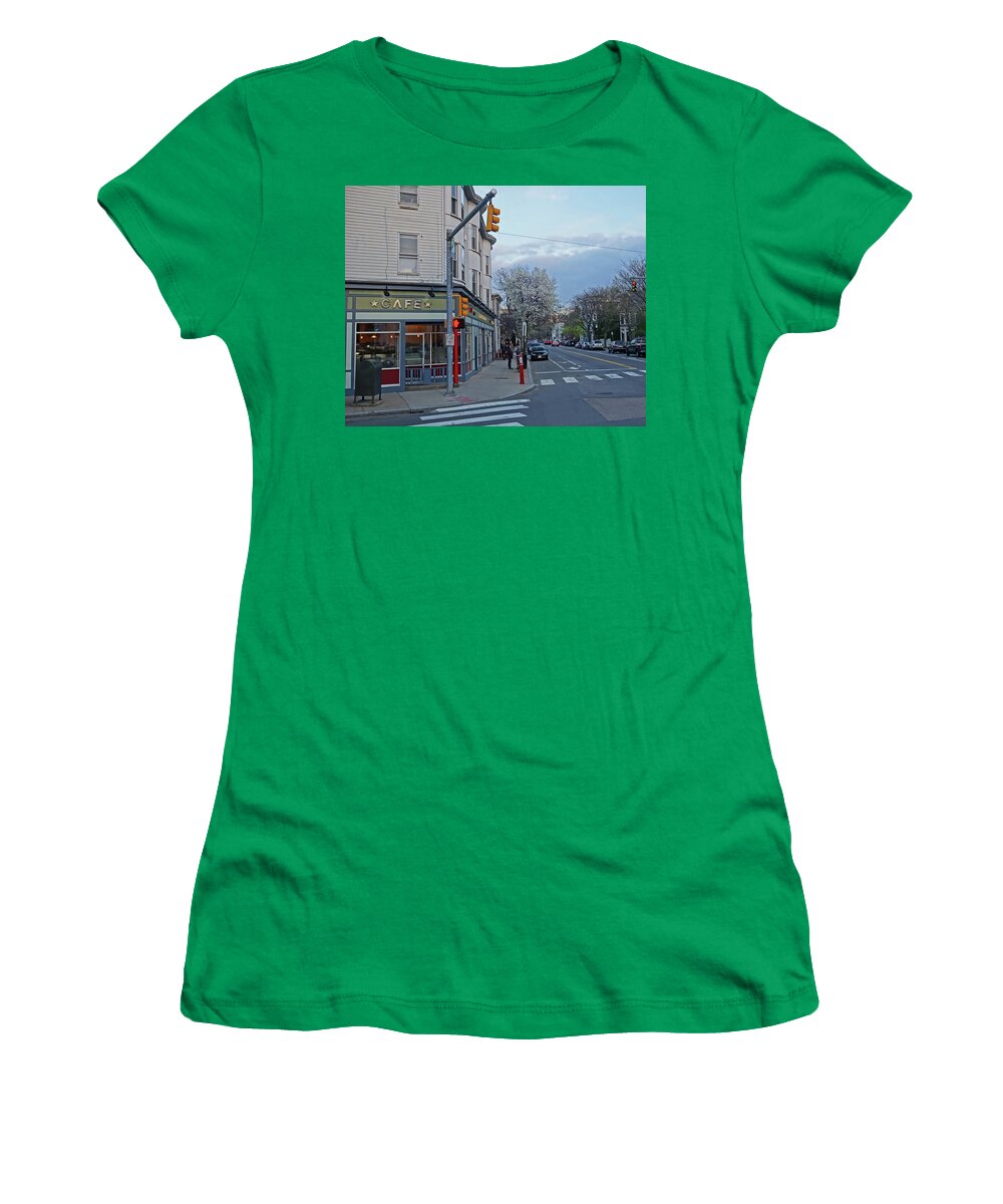 Hampshire Women's T-Shirt featuring the photograph Hampshire Cafe Hampshire Street Cambridge MA by Toby McGuire