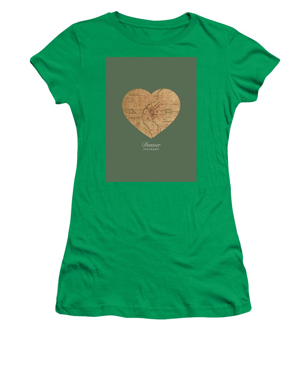 I Heart Denver Colorado Vintage City Street Map Americana Series No 025  Women's T-Shirt by Design Turnpike - Pixels