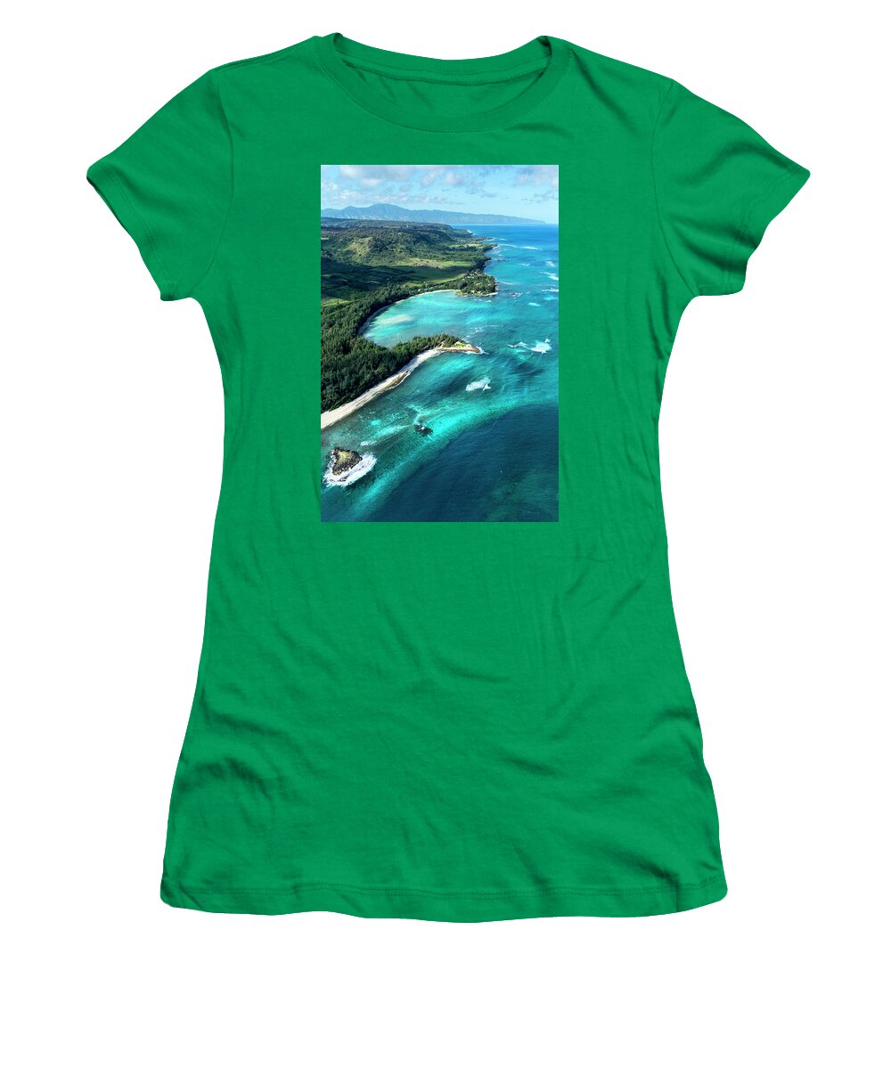 Kawela Bay Overview Women's T-Shirt featuring the photograph Kawela Bay, looking west by Sean Davey