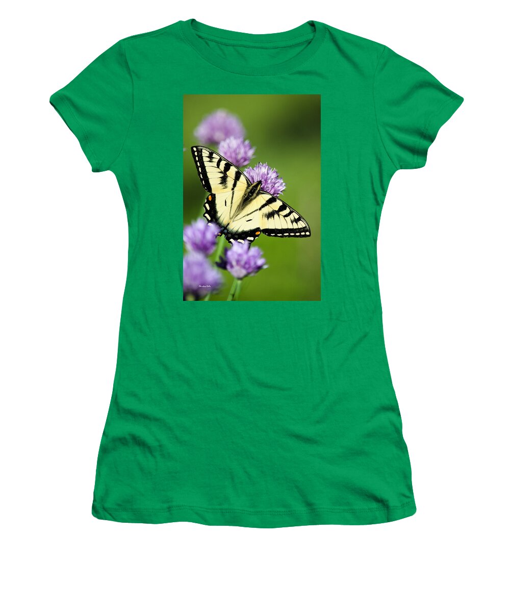 Butterfly Women's T-Shirt featuring the photograph Beautiful Swallowtail Butterfly On Flowers by Christina Rollo