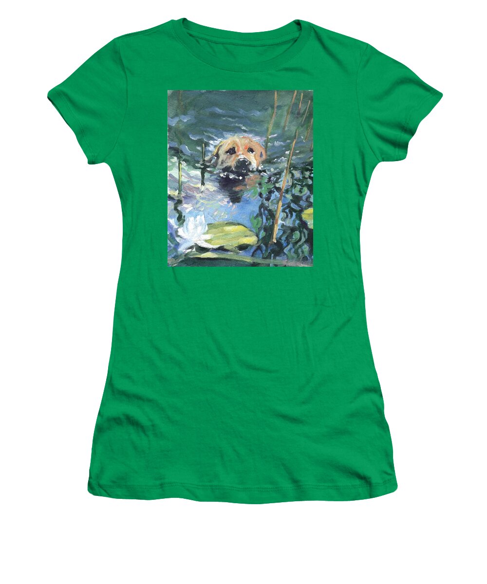Labradors. Retriever Women's T-Shirt featuring the painting Maybe I'll Find a Frog by Sheila Wedegis