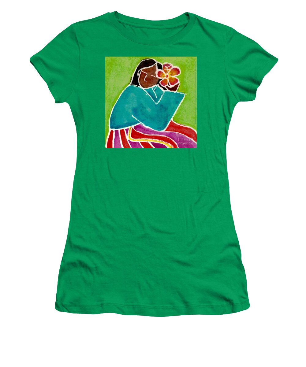Native Girl Women's T-Shirt featuring the painting Native Girl by Jessie Abrams Age Fifteen