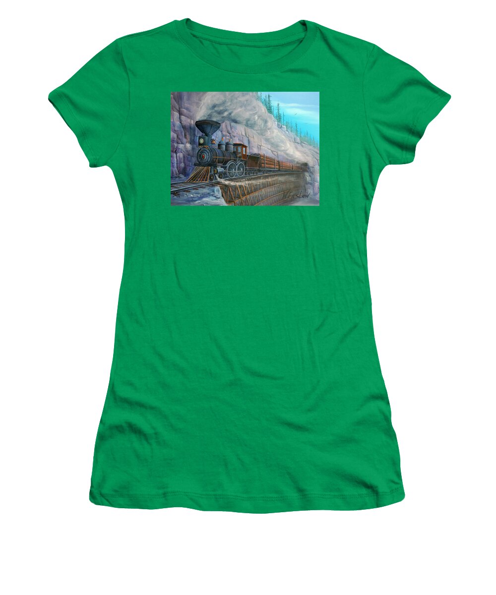 Train Women's T-Shirt featuring the painting Ole Steam Engine #9 by Wayne Enslow