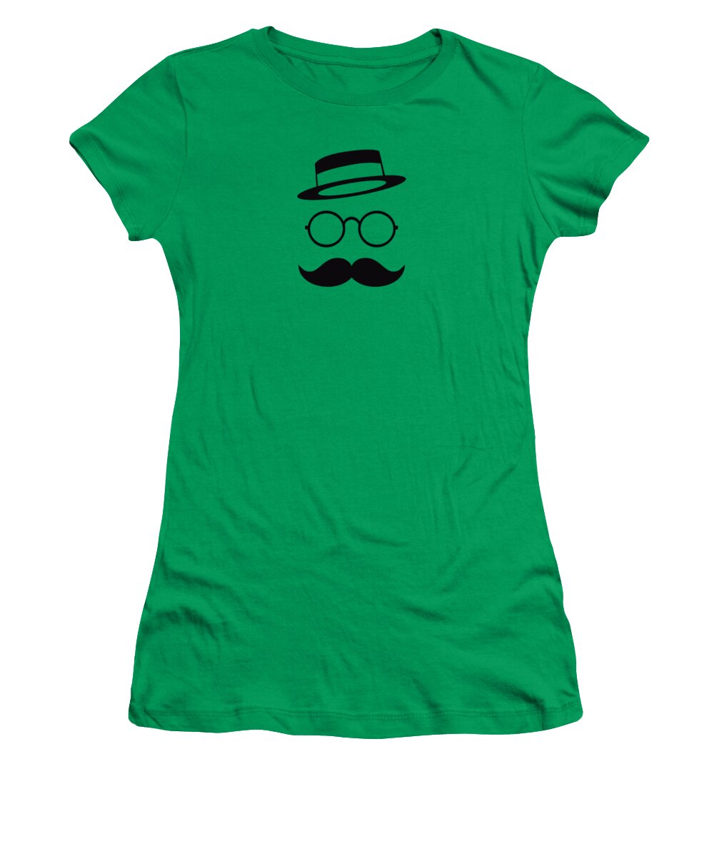 Les Claypool Women's T-Shirt featuring the digital art Retro Minimal vintage face with Moustache and Glasses by Philipp Rietz