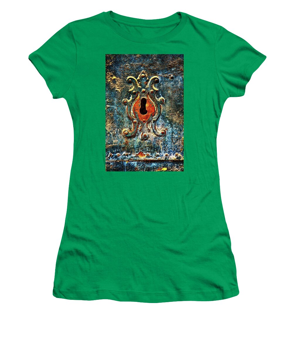 Door Women's T-Shirt featuring the photograph Rusted door keyhole in Spain by Tatiana Travelways