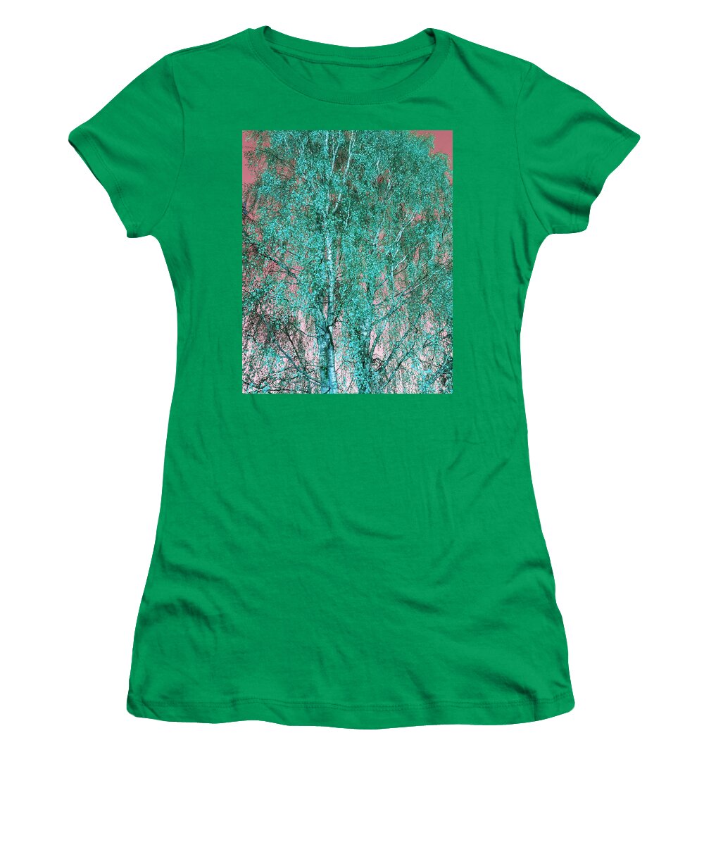 Silverbirch Women's T-Shirt featuring the photograph Silver Birch in Turquoise by Rowena Tutty